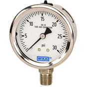 WIKA 233.53 Pressure Gauge SS, SS Case, 2-1/2", Flex Window, 1/4", Glycerin filled, 0-160 PSI